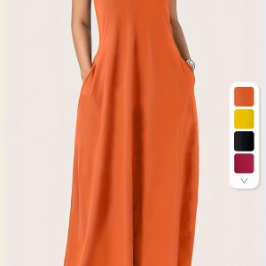 Robe Maxi Plus Size - Femme Décolleté V avec Poches