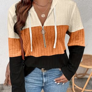 Sweatshirt Femme Plus Size - Zip, Capuche avec Cordon, Casual