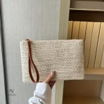 Pochette en paille tressée femme, sac de soirée bohème chic