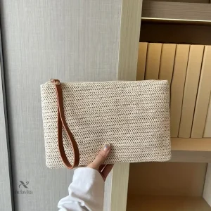 Pochette en paille tressée femme, sac de soirée bohème chic