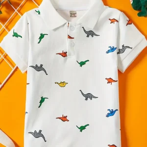 Polo Garçon Manches Courtes avec Motifs Dinosaures – T-shirt Enfant Mode et Confort