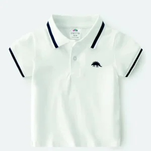 Polo Garçon Noir avec Col Classique et Broderie Dinosaure – T-shirt Chic et Décontracté Enfant