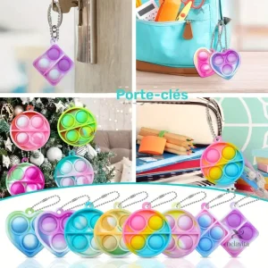 Porte-clés en silicone coloré, formes rondes et carrées