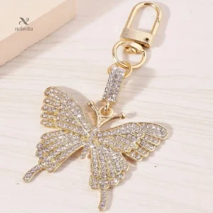 Porte-clés papillon doré strass – Breloque élégante et brillante pour femme
