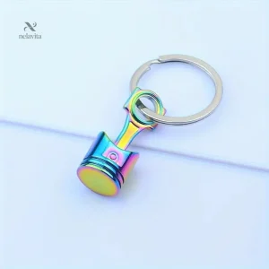 Porte-clés piston voiture en métal multicolore – Breloque mécanique originale pour homme