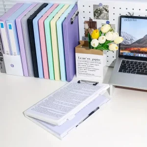 Porte-documents rigides pastel A4 avec pince – Rangement pratique et élégant pour bureau ou école