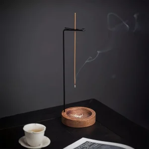 Porte-encens suspendu en bois et métal, design minimaliste