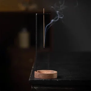 Porte-encens moderne en métal et bois, style épuré
