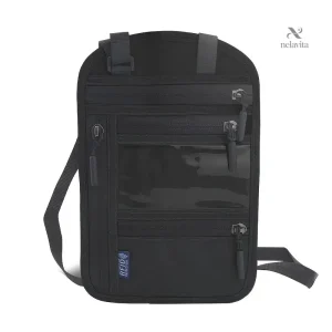 Porte-passeport tour de cou antivol gris  Pochette de voyage RFID avec multiples compartiments zippés