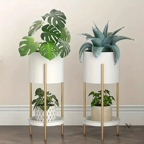 Élégant porte-plante à structure dorée