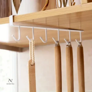 Porte-Ustensiles de Cuisine à Crochets – Rangement Suspendu Sous Étagère