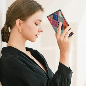 Portefeuille élégant en cuir multicolore pour femme