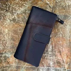 Portefeuille femme en cuir marron – Grand format élégant avec fermeture zippée