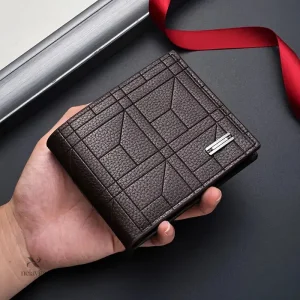 Portefeuille homme cuir marron – Design géométrique élégant et haute capacité