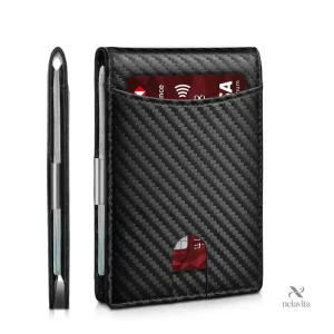 Portefeuille homme cuir noir et orange – Design moderne avec pince à billets et porte-cartes