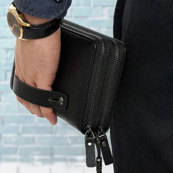 Portefeuille homme en cuir avec dragonne et fermeture zippée