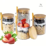 Pots en verre avec couvercle bambou pour conservation écologique