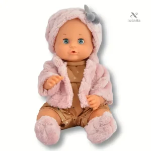 Poupée bébé réaliste 30 cm aux yeux bleus en tenue d’hiver