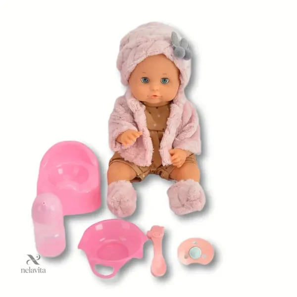 Poupée réaliste en rose, idéale pour les enfants