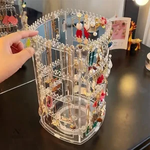 Présentoir à boucles d’oreilles rotatif en acrylique – Organisateur transparent de bijoux élégant et pratique