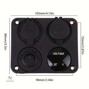 Panneau de charge 12V avec prise allume-cigare et voltmètre intégré