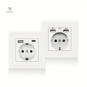 Prise murale double USB + Type-C intégrés – Prise européenne encastrable 16A pour charge rapide smartphone et tablette