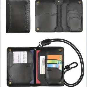 Protège-passeport en cuir marron  Étui voyage multifonction avec porte-cartes et cordon de sécurité
