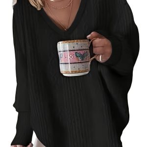 Pull à Col V Casual Plus Size Femme