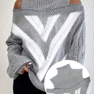 Pull Col Montant Épaules Dénudées Femme Grande Taille