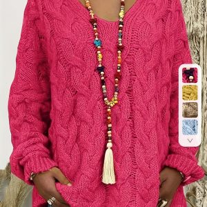 Pull Décontracté Femme Grande Taille à Capuche – Tricot Confortable