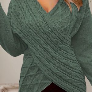 Pull Élégant Femme Grande Taille – Torsadé & Cache-Cœur
