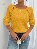 Pull Femme Côtelé Manches Longues Col Rond