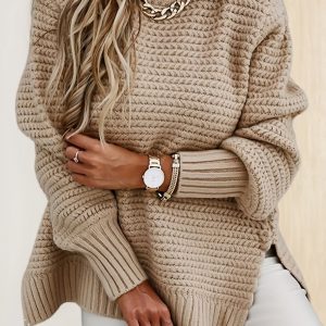 Pull Femme Tricot Uni à Coupe Asymétrique
