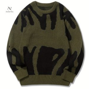 Pull-over - Maille casual avec imprimé lettre, chaud, élastique et col rond,