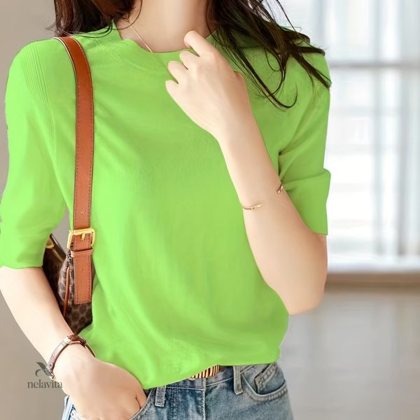 Pull tricoté à manches mi-longues, style décontracté - vue 2