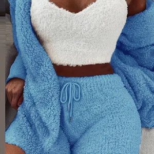 Pyjama Femme 3 Pièces Doudou Ultra Doux – Gilet, Débardeur & Short Cocooning pour Hiver