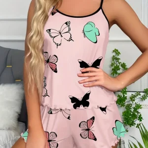 Pyjama Femme Été Débardeur & Short – Ensemble Léger Motif Papillons