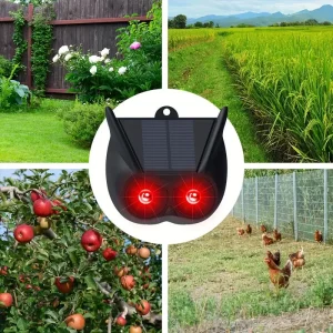Répulsif à ultrasons solaire avec LED rouges pour jardin