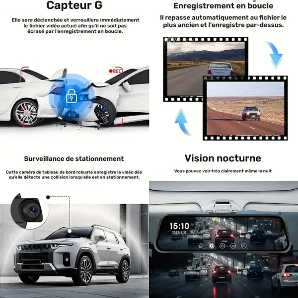 Vision Réglable et Écran HD pour Rétroviseur Tactile