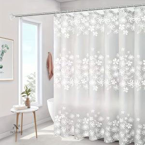 Rideau de douche blanc floral imperméable avec crochets inclus