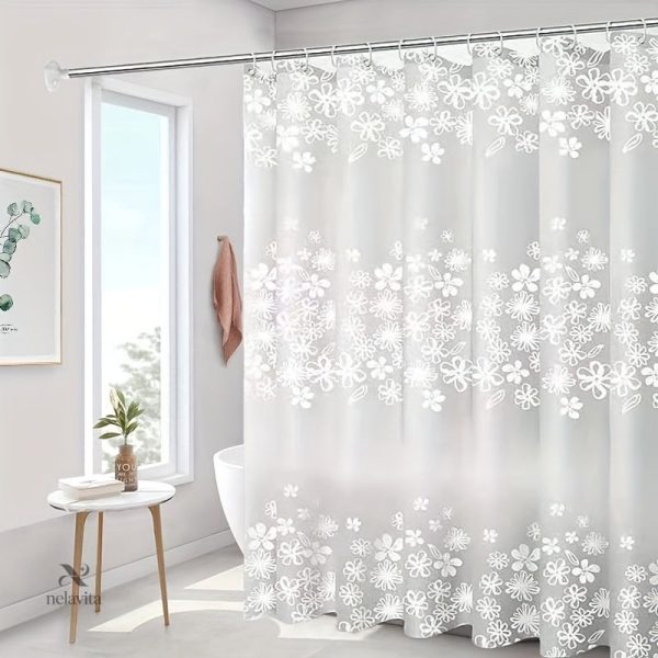 rideau-de-douche-blanc-floral-impermeable-crochets-inclus-1 Rideau de douche blanc floral imperméable avec crochets inclus