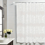 Accessoire de salle de bain : rideau de douche blanc avec crochets