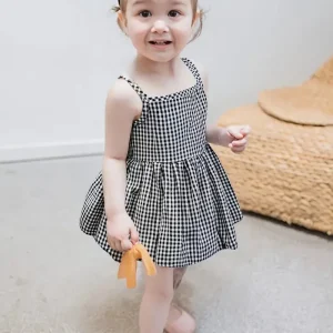 Robe Bébé Fille à Carreaux Vichy Noir et Blanc – Tenue Été Chic et Confortable