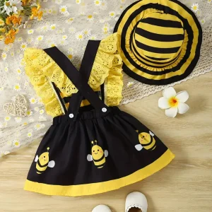 Robe Bébé Fille Déguisement Abeille avec Chapeau – Tenue Mignonne et Colorée Été