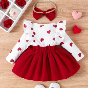 Robe fille blanche à cœurs rouges – Robe élégante avec grand nœud