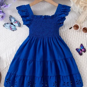Robe fille bleu roi à volants – Robe d’été élégante avec détails ajourés