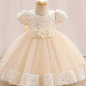 Robe fille de cérémonie bleu princesse – Tulle pailleté et fleurs décoratives