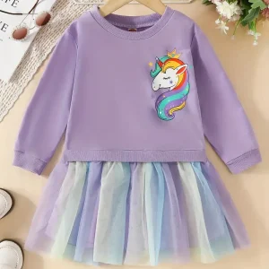 Robe fille licorne blanche avec jupe tutu arc-en-ciel – Tenue féérique et colorée