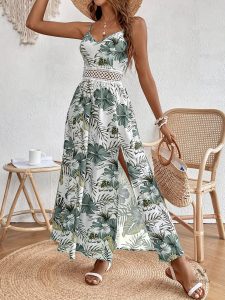 Robe Élégante Fendue et Fleurie