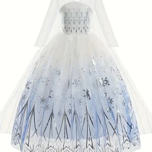 Robe Reine des Neiges fille – Déguisement princesse Elsa bleu et blanc avec cape magique
